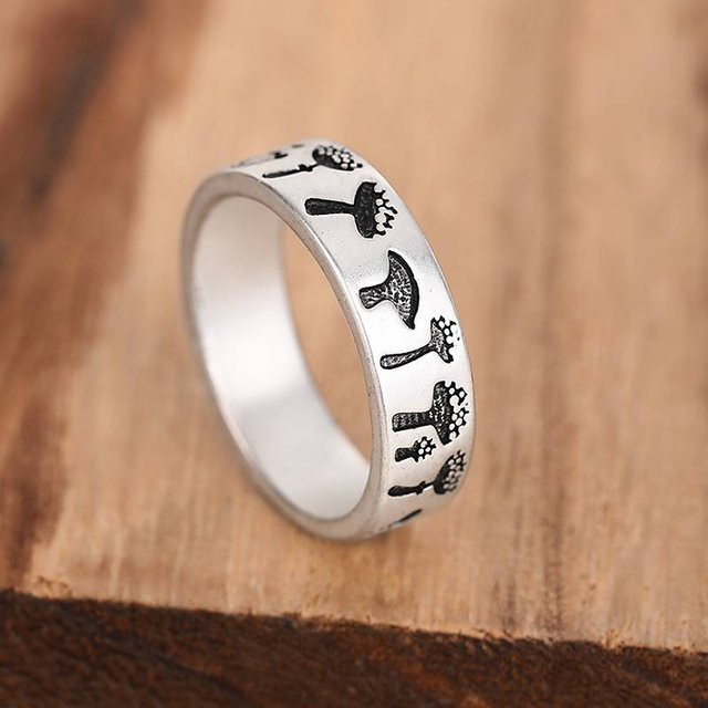 Huitan Ring, Pilz-Gravur, silberfarben, Damen - Bild 1