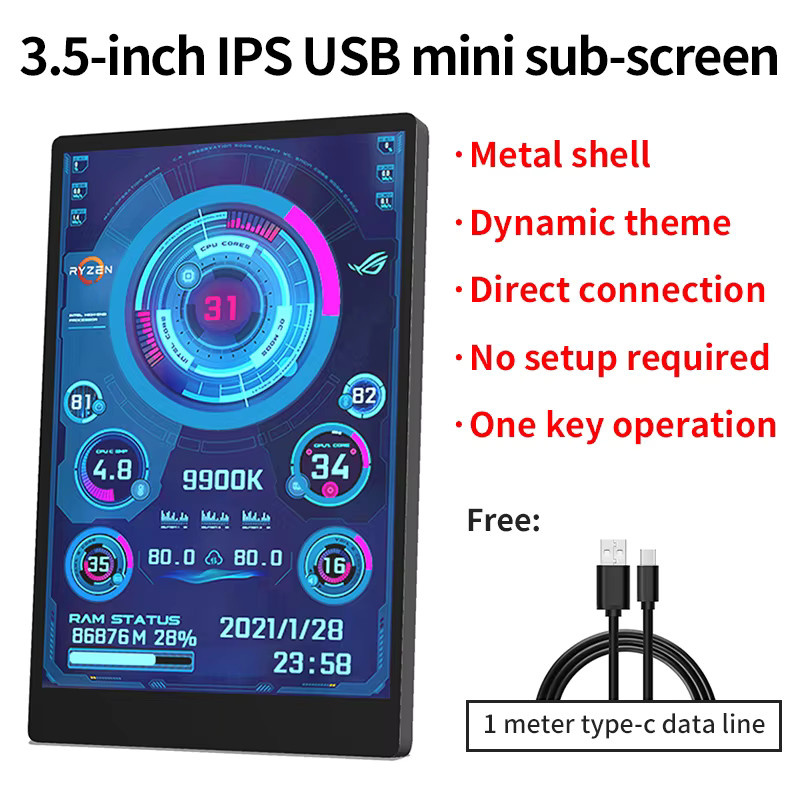 SHCHV 3,5 Zoll IPS Mini-Sekundärbildschirm mit USB-C Anschluss in Schwarz für Windows 10 11 zur CPU GPU RAM HDD Überwachung - Bild 4