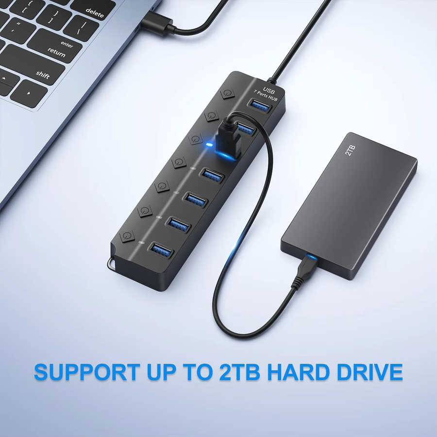 Yecai Chuan USB Hub High Speed Multi USB Splitter Adapter in Schwarz mit 4 oder 7 Ports - Bild 4