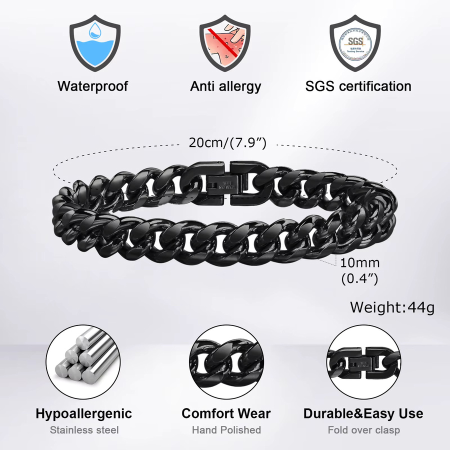 Vnox Armband, Edelstahl, Schwarz, Herren - Bild 4