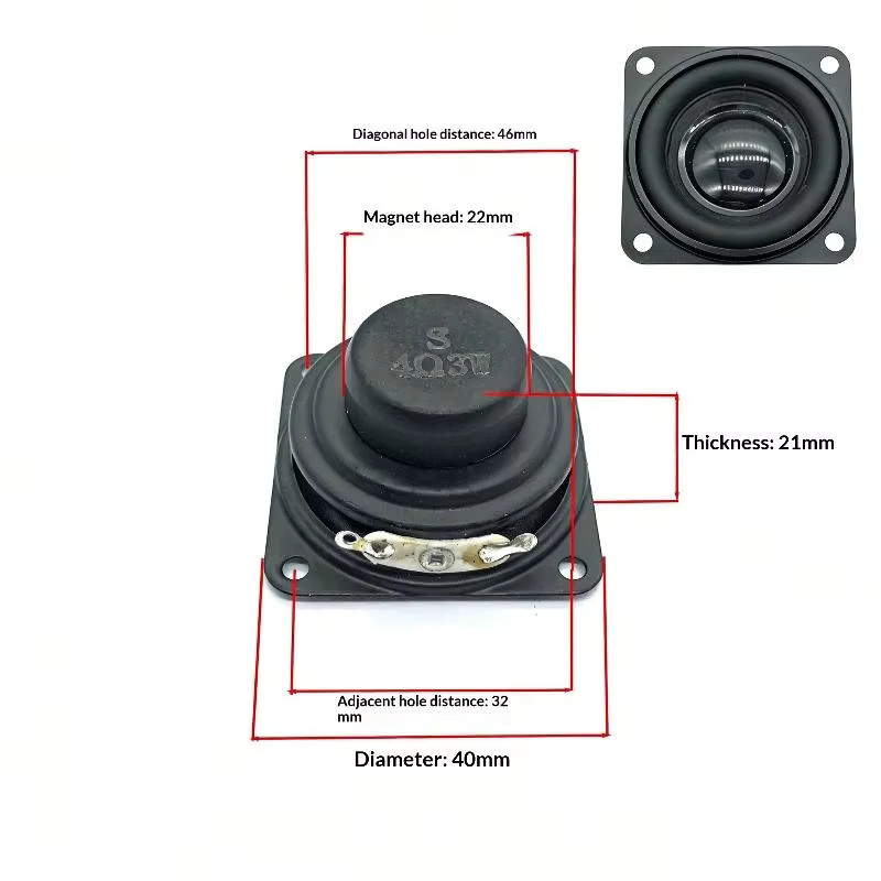 JETTING Breitbandlautsprecher mit internem Magnet, 40 mm, 4 Ohm, 3W, Schwarz - Bild 2