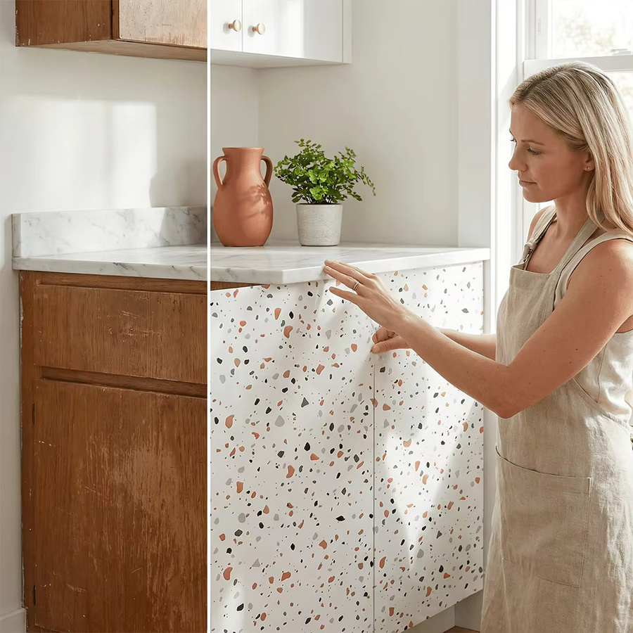 Selbstklebende Terrazzo-Tapete von TTOKKONG WALLPAPER aus Aluminiumfolie in modernem Design für Küche und Badezimmer - Bild 2