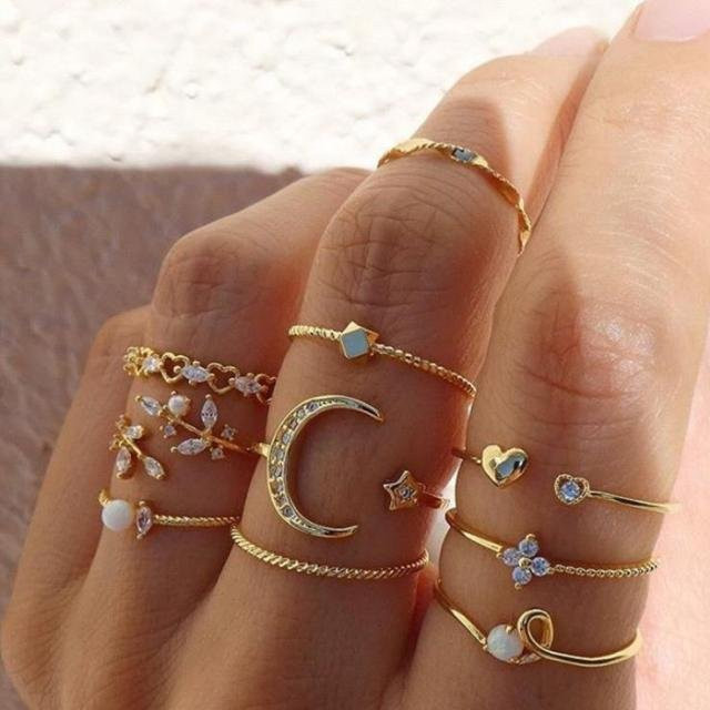 STERN Ring Set, Edelstahl, Gold, Kristall, Damen - Bild 1
