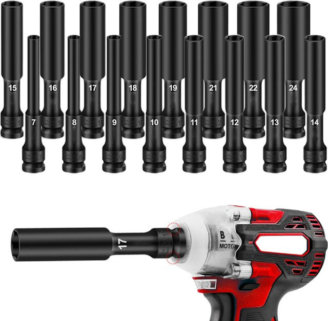 Vibratite Deep Impact Hex Socket Bit Extra Deep für 1/2 Zoll Antrieb, 8-24mm, Schwarz - Bild 1