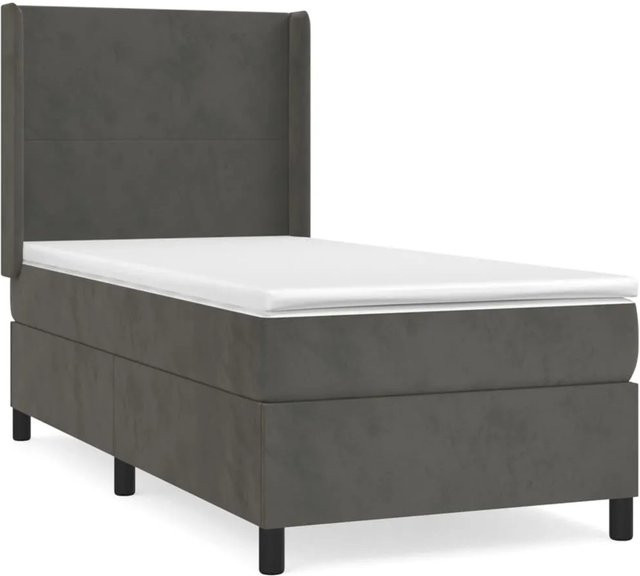 vidaXL Boxspringbett mit Matratze Dunkelgrau B/T/H: 80 x 200 cm Samt Hybrid-Design mit Taschenfederkern - Bild 1