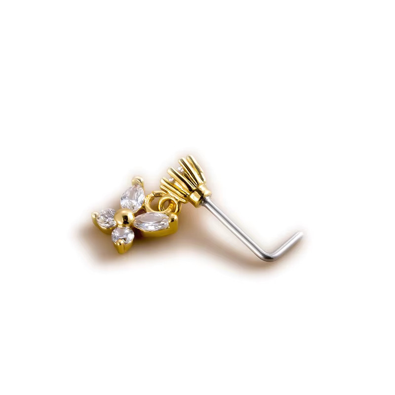 mling Nasenring, Schmetterling, Edelstahl, Zirkonia, Gold, Unisex - Bild 2