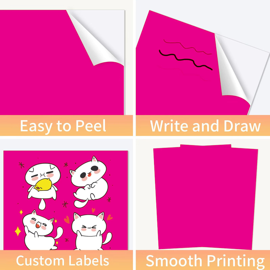 Selbstklebendes A4-Klebepapier Set mit 10 Blatt in den Farben Pink, Orange, Gelb und Weiß für Laser- und Tintenstrahldrucker - Bild 3