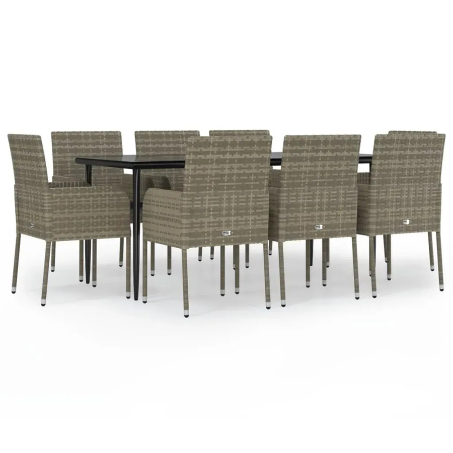vidaXL 9-teilige Garten-Essgruppe aus Poly Rattan und massivem Akazienholz in Schwarz und Grau - Bild 2
