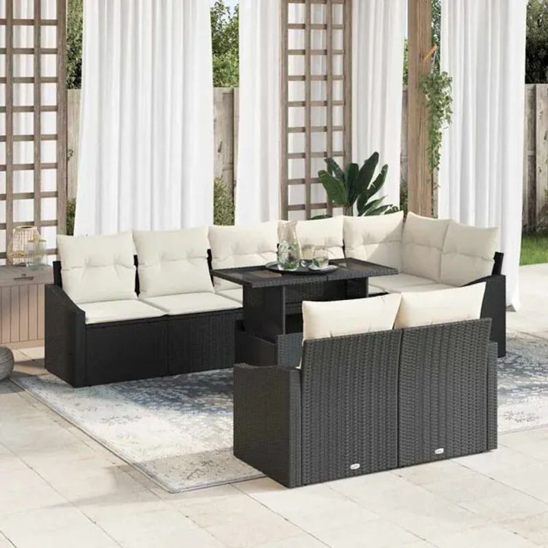 Vidaxl Gartenmöbel-Set aus 9 Teilen aus Polyrattan in Schwarz und Beige mit Glastisch B/T/H: 100 x 55 x 73 cm - Bild 1