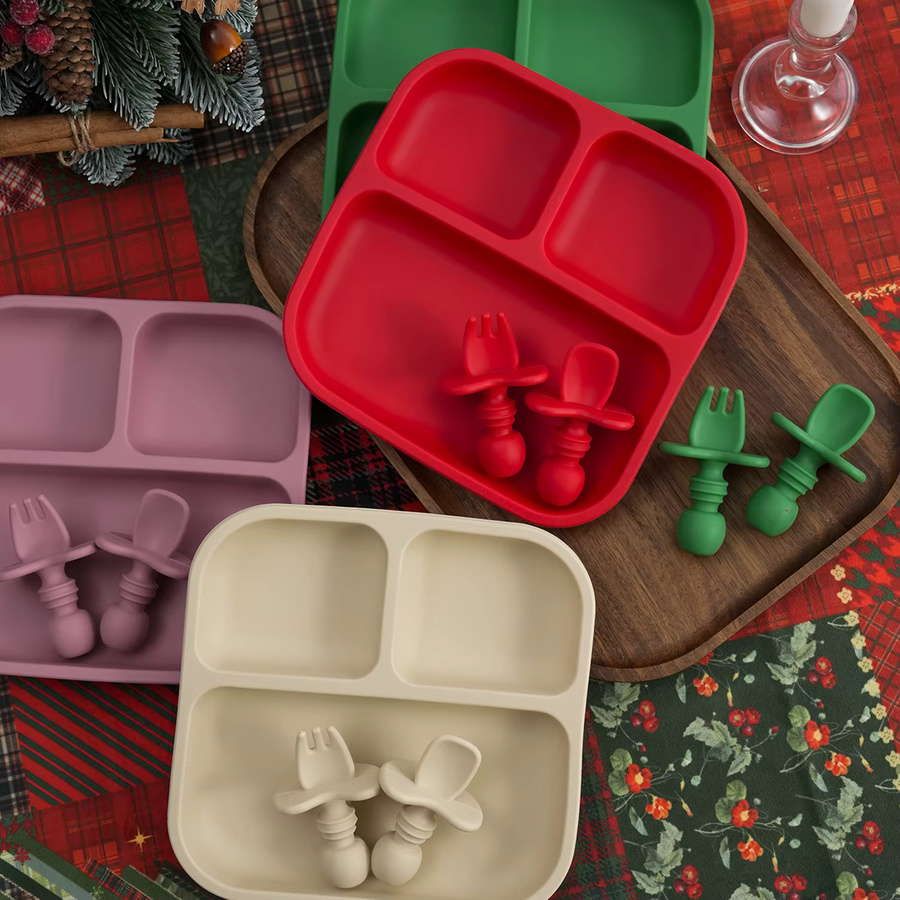3-teiliges BPA-freies Silikon Baby Fütterungsset mit Saugnapf-Teller, Löffel und Gabel zur Entwöhnung für Kinder - Bild 2