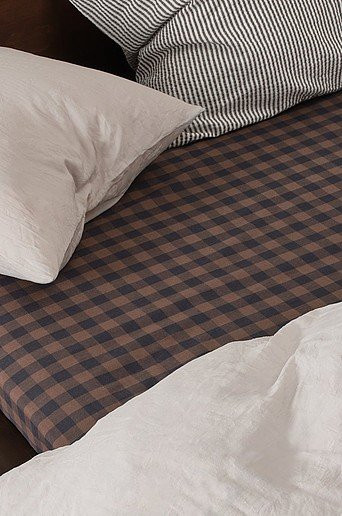 Jotex Spannbettlaken aus Bio-Baumwolle, Karo Muster, Braun/Mehrfarbig, B/T/H: 144 x 200 x 20 cm - Bild 1