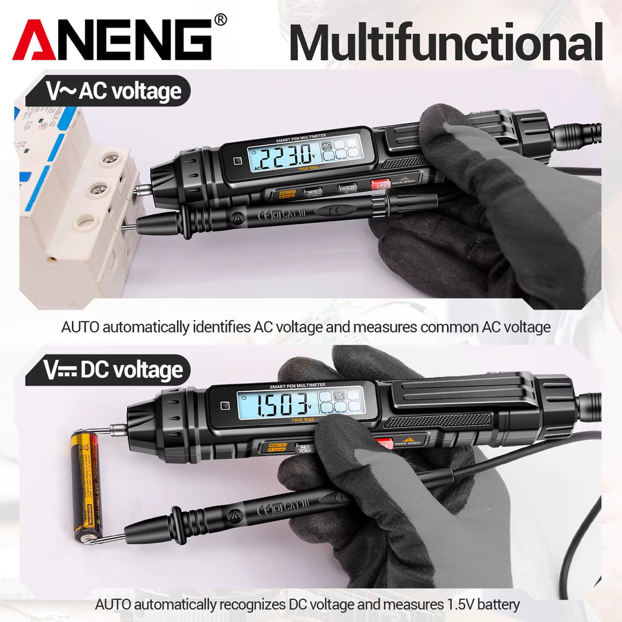 ANENG A3005 Elektriker-Spezialmultimeter im Stiftformat mit NCV-Induktionsmessung und Nullleiter-Erkennung in Schwarz - Bild 5