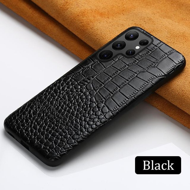Echte Rindsleder Handyhülle für Samsung Galaxy S25 S24 Ultra S24 S25 Plus in Schwarz - Bild 1