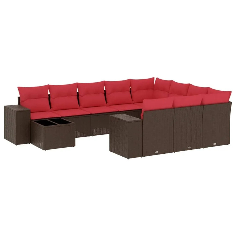 vidaXL 11-tlg. Gartensofa-Set aus Polyrattan mit Kissen und Couchtisch in Braun - Bild 2