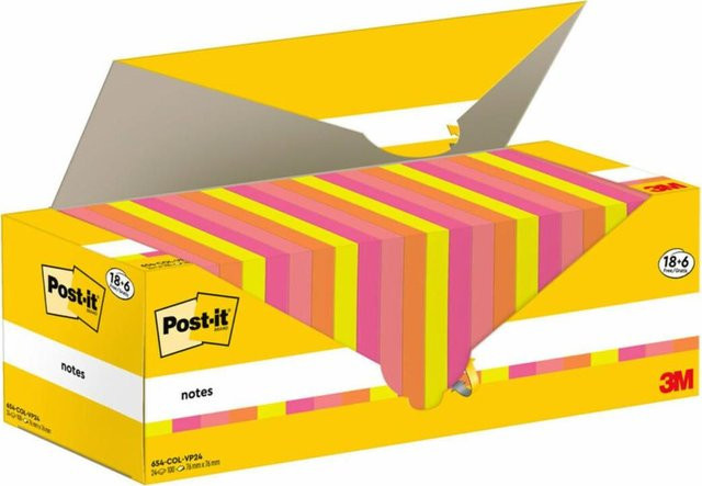 3M Post-it Haftnotizen Multicolor Orange Pink Gelb 7,6 x 7,6 cm 100 Blatt - Bild 1