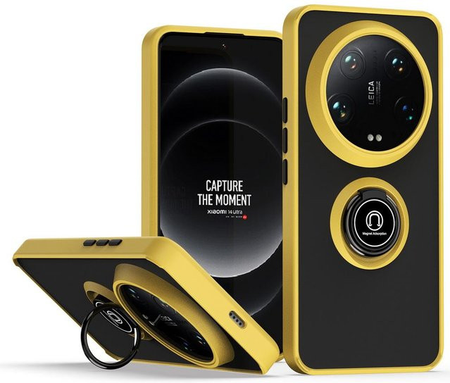 Drehbare Handyhülle mit Fingerring für Xiaomi 14 Ultra, 13T Pro, 12T, 11T, 11 Lite und weitere Modelle, Gelb - Bild 1