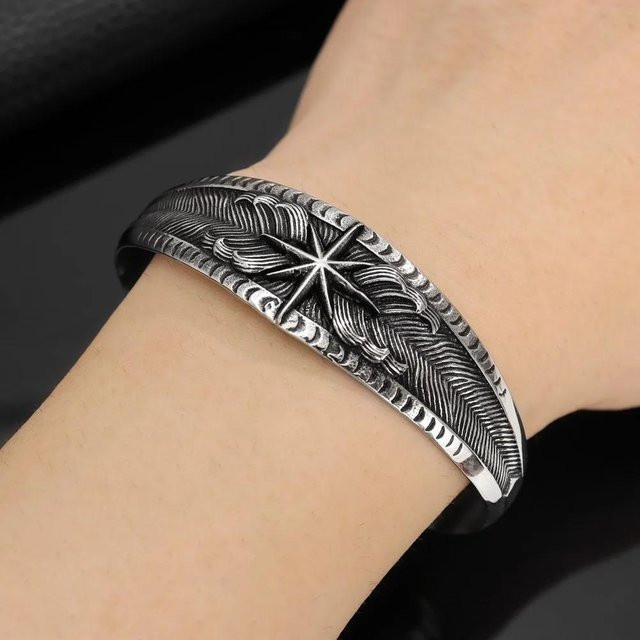 Rui Di Armband, Feder, Kreuz, Stern, Zinklegierung, Schwarz, Herren - Bild 1