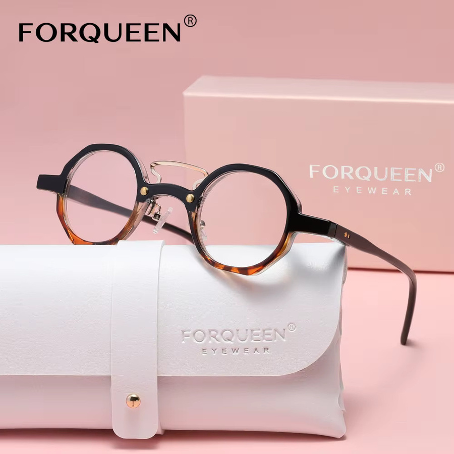 FORQUEEN Lesebrille, Rund, Vollrand, Braun, Unisex - Bild 1