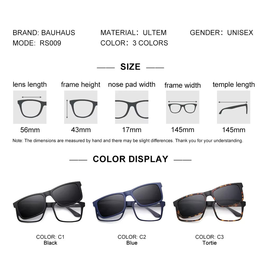 Bauhaus RS009 Kombination aus Sonnenbrille und Korrektionsbrille, Vollrand, schwarz - Bild 2