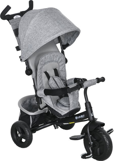 HOMCOM 6-in-1 Kinderdreirad mit Schubstange und Sonnendach in Grau - Bild 1