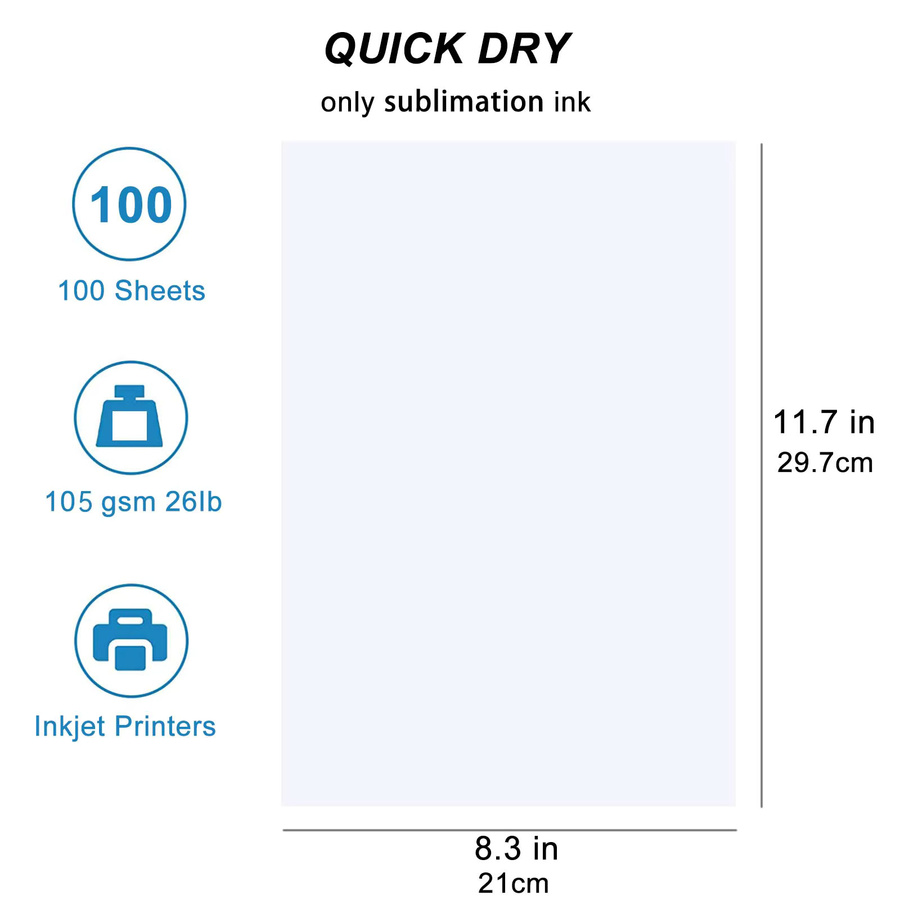 ESHANG Sublimations-Transferpapier für Tintenstrahldrucker, Weiß, A4, 105 g/m² - Bild 2