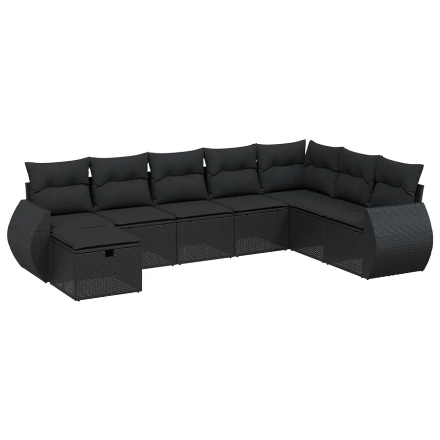 vidaXL 8-teilige Garten-Sofagarnitur in L-Form aus schwarzem Poly-Rattan mit Kissen und pulverbeschichtetem Stahlgestell - Bild 2
