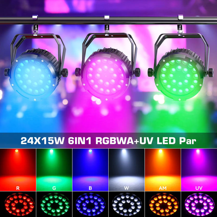 U'King 4er-Set Wasserdichte LED Par Lichter RGBWA + UV 6in1 mit DMX512 und Strobe-Effekt in Schwarz - Bild 2