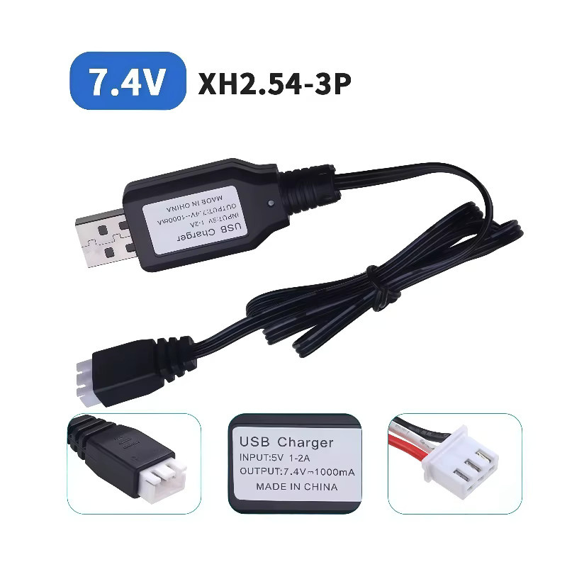 ZHOUCHEN 7,4-V-Lithiumbatterie mit USB-Ladekabel und Fernbedienung in Schwarz für Spielzeug, Autos und Flugzeuge - Bild 2
