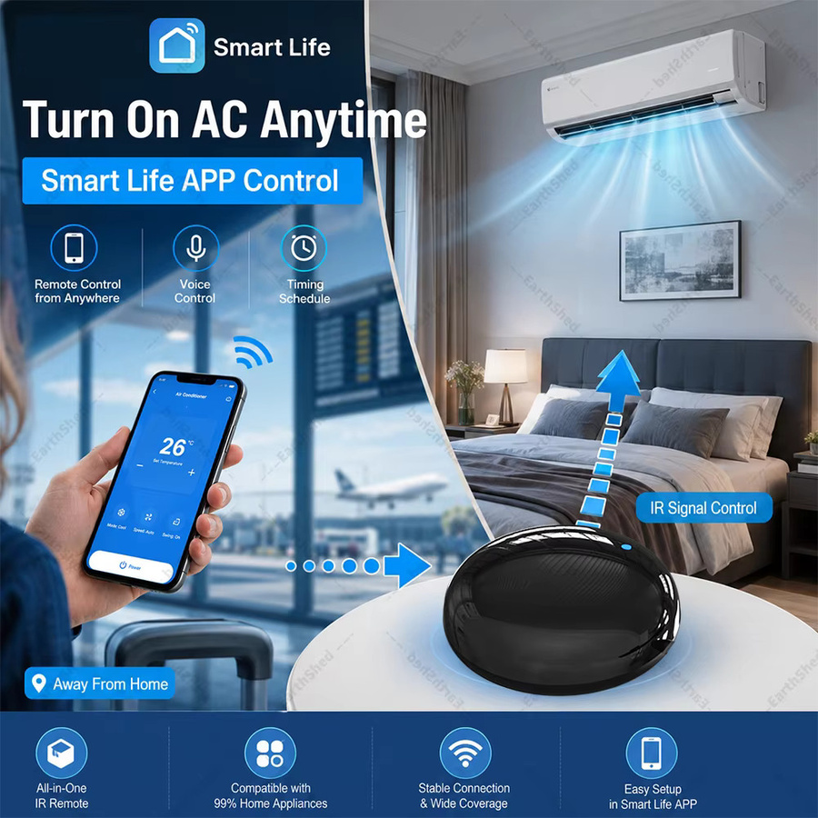 Tuya WiFi IR-Fernbedienung für Smart Home Automation in Schwarz, universelle Infrarot-Steuerung kompatibel mit Alexa und Google Home - Bild 3