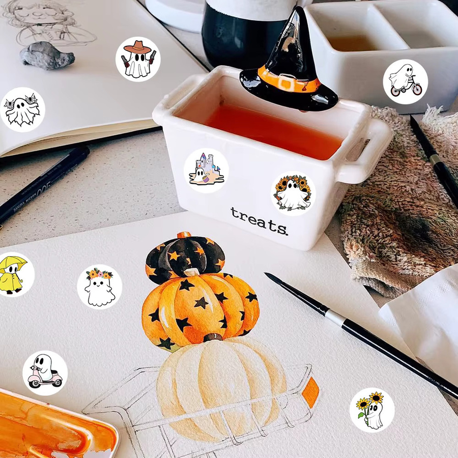 500 Stück Cartoon-Aufkleber mit niedlichen Geistern, wasserfeste ästhetische Sticker in Multicolour für Laptop, Scrapbook, Skateboard und DIY-Projekte - Bild 3
