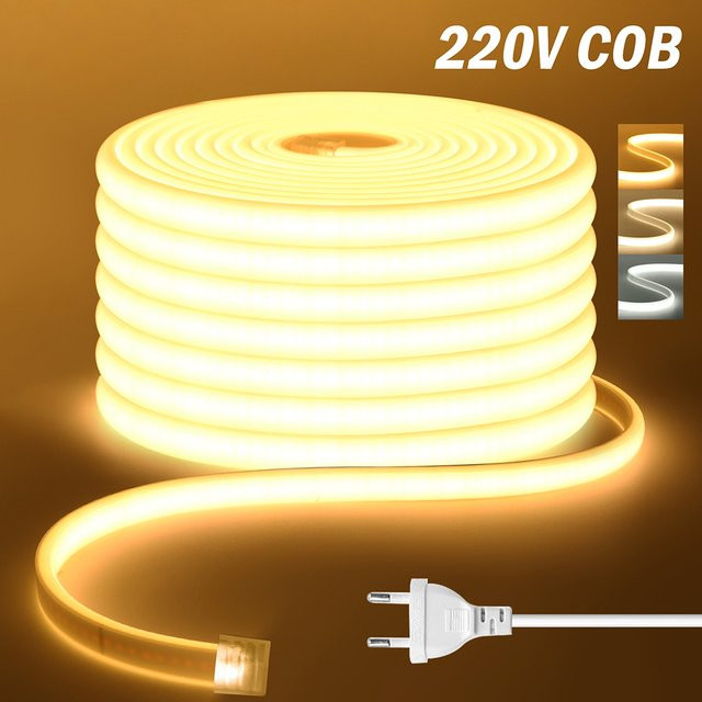 KISUFU COB-LED-Neonstreifen-Set mit Dimmer-Schalter und Stecker, wasserdicht, 288 LED, warmweiß, Silikon-Flexröhre - Bild 1