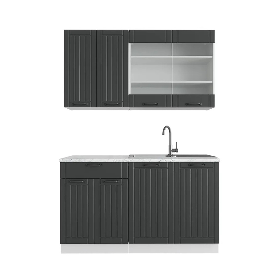 Vicco Fame-Line Singleküche Landhausstil in Anthrazit und Weiß mit Marmor-Optik, Breite: 140 cm - Bild 2