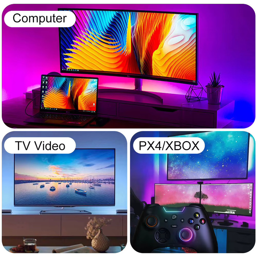 FUNZENXIN Smart Ambient TV LED Hintergrundbeleuchtung mit Sync Box, RGB LED Streifen Kit für 24-85 Zoll TV, 4K HDMI 2.0, Multicolour - Bild 5