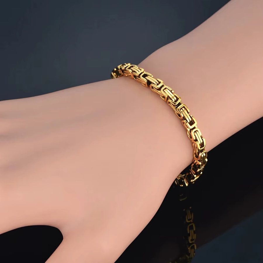 Armband Byzantinische Gliederkette, 4mm, Gold Farbe, Edelstahl, Unisex - Bild 2