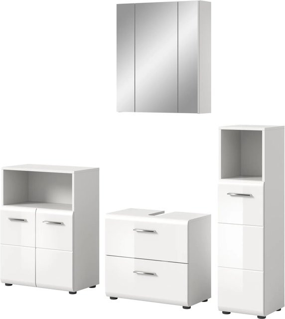 Inn.Furn Badmöbel-Set Cover 4-teilig in Weiß Hochglanz mit Spiegelschrank, Badkommode und Waschbeckenunterschrank, Breite: 180 cm - Bild 1