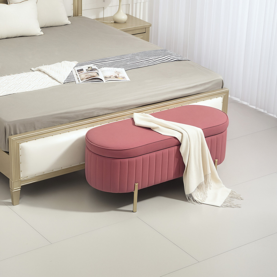 Aosom Stauraumbank in Samtoptik mit Deckel und Metallfüßen, Rosa, B/T/H: 108 x 44 x 43,5 cm - Bild 2
