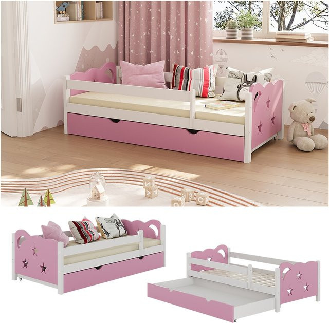 VitaliSpa Kinderbett Jessica Einzelbett Juniorbett mit Bettschublade und Rausfallschutz, Weiß Pink, B/T: 160 x 80 cm - Bild 1