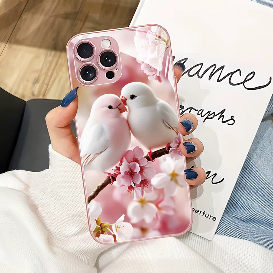 Rosa Rosen Schutzhülle aus gehärtetem Glas für Samsung Galaxy S25 Ultra S24 S23 S22 Plus A55 A56 A35 A36 A16 A06 und weitere Android Modelle Rückseite - Bild 1