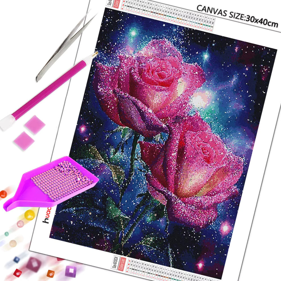 Huacan Diamantmalerei Set Blumenlandschaft mit Sternenhimmel und Rosen in Multicolour, B/H: 30,0 x 20,0 cm - Bild 2