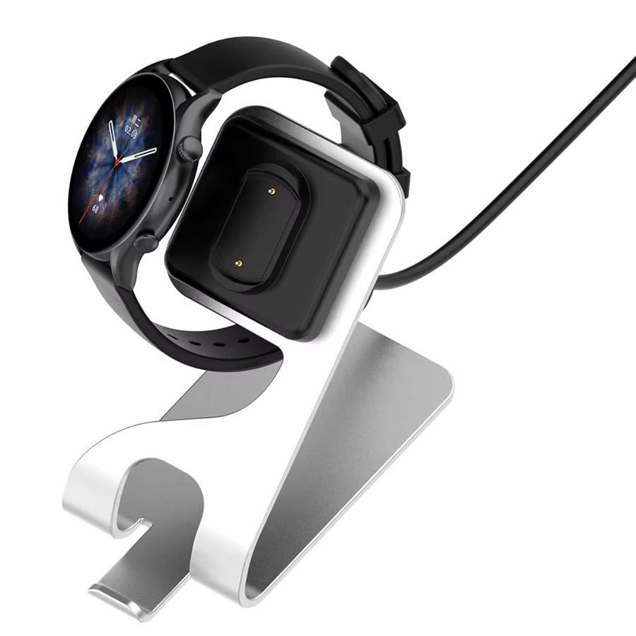 Silbernes Aluminium Ladegerät für Amazfit GTR 4, T-Rex Ultra, Cheetah, GTR 3, GTR 4 Pro, GTS 3 und T-Rex 2 mit USB-Kabel - Bild 3