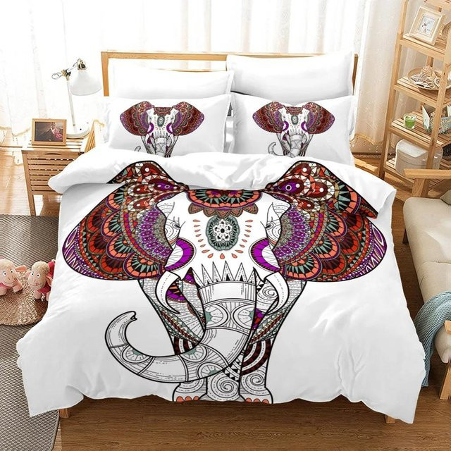 Bettbezug-Set mit Elefantenmotiv im Bohemian-Stil von Binchi Outdoor Product, 3D-Druck Lebensbaum, Mehrfarbig, B/H: 135 x 200 cm - Bild 1