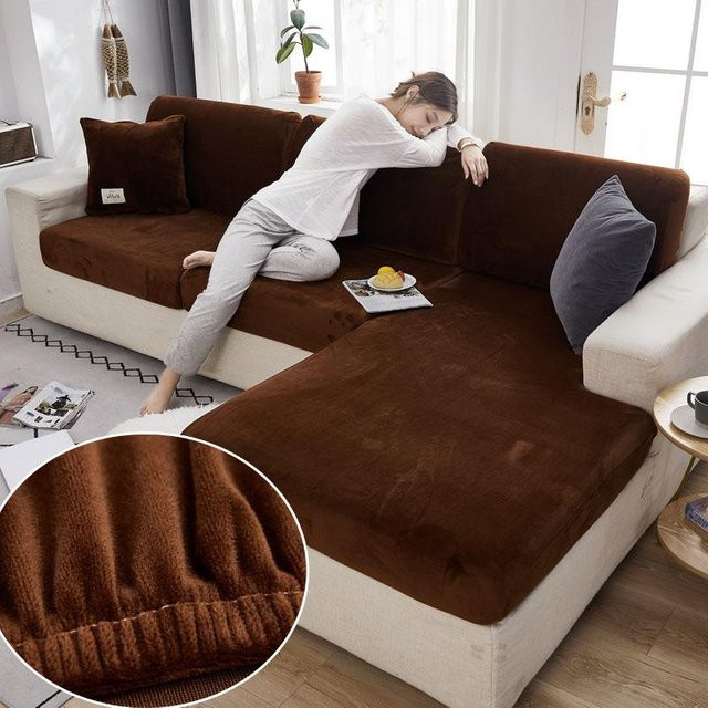 FebEr Samt-Sofa-Sitzbezug aus Jacquard in Braun mit Stretch-Funktion - Bild 1