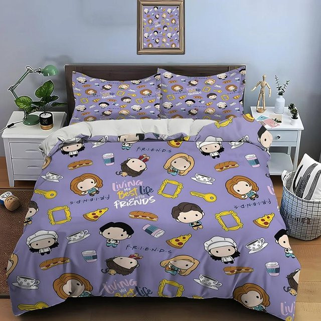 Bettwäscheset Friends Print von JMG Household Supplies in Lila, bestehend aus 1 Bettbezug und 2 Kissenbezügen, B/H: 172 x 218 cm - Bild 1
