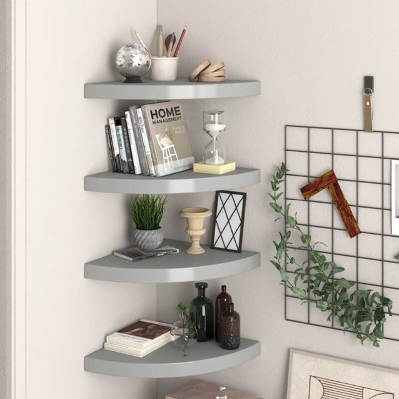 4er-Set Eck-Schweberegale von Vidaxl in Grau, Wandmontage, B/T/H: 35 x 35 x 3,8 cm - Bild 1