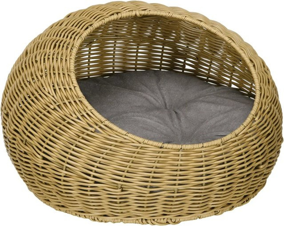 PawHut Katzenkorb aus Rattan mit Kissen in Braun