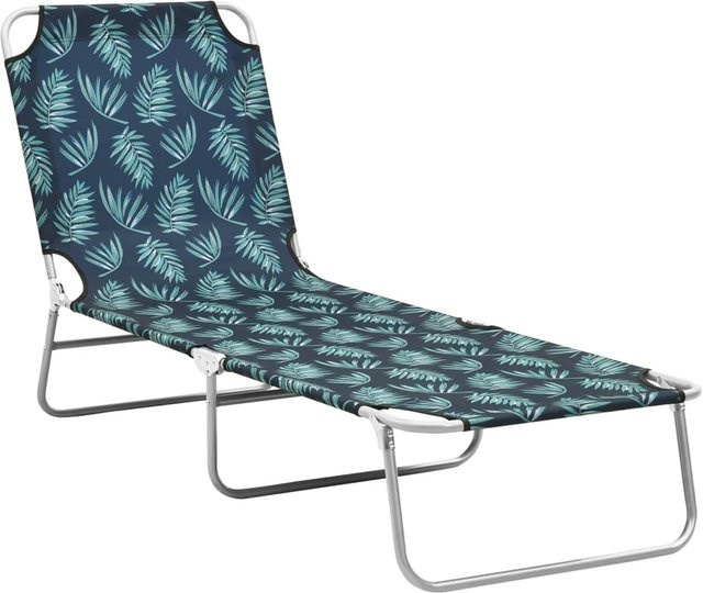 vidaXL Klappbare Sonnenliege mit Blattmuster aus pulverbeschichtetem Stahl und UV-beständigem Polyester in Multicolour (Grau, Blau) mit verstellbarer Kopfstütze - Bild 1