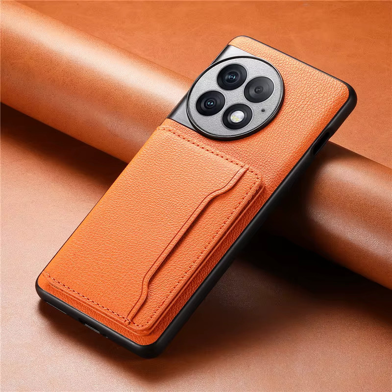 EUCAGR Luxus Business Leder Schutzhülle mit Halterung für OnePlus 13 12 11 12R Ace 3 Pro CE3 Lite Nord N30 in Schwarz und Orange - Bild 3