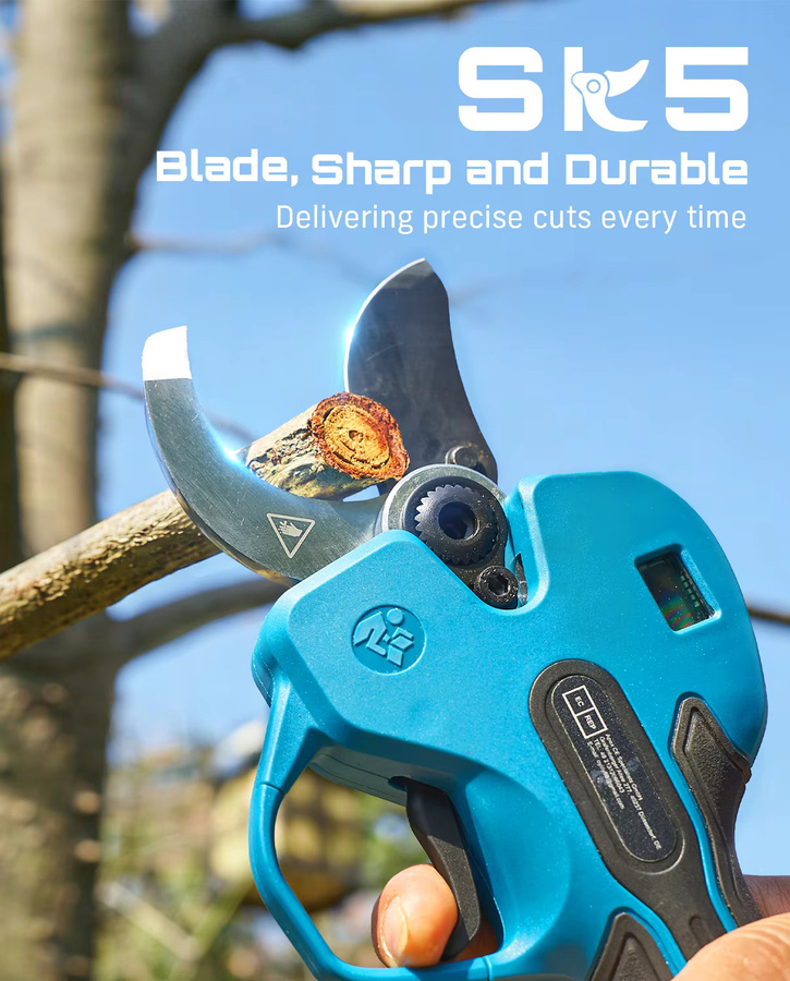 Seesii Elektrische Astschere mit 50mm SK5 Bypass-Klingen, 2 Gänge, Blau, für Makita LXT Akku mit LCD-Display - Bild 4