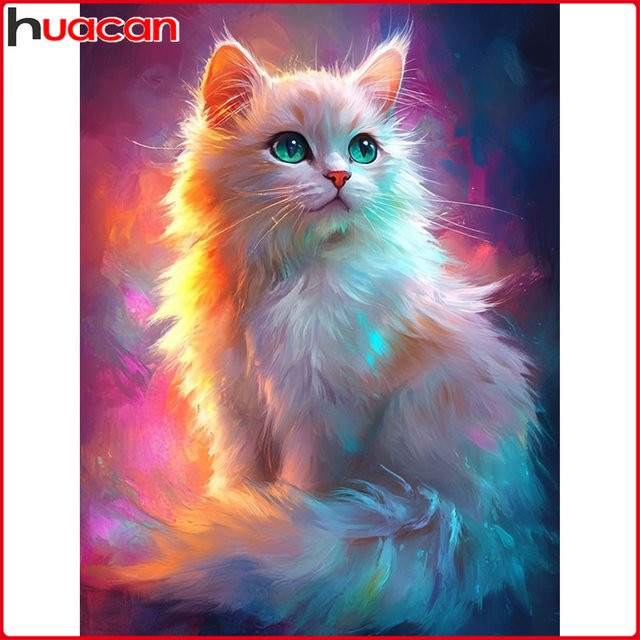 Huacan Diamantgemälde Katze als Mosaik-Tierkunst in Mehrfarbig mit runden Strasssteinen - Bild 1