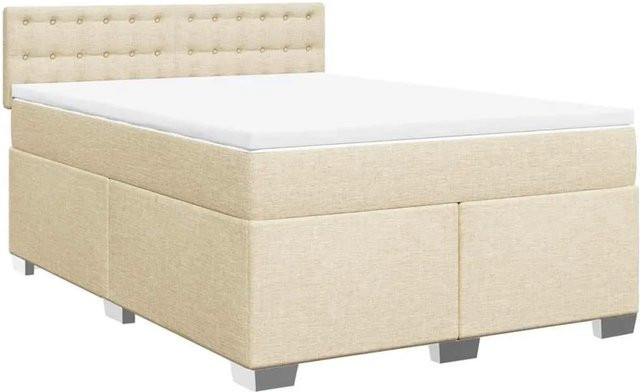 vidaXL Boxspringbett Hybrid mit Matratze und Taschenfederkern, Farbe: Creme/Beige, B/T/H: 140 x 190 x 100,5 cm - Bild 1
